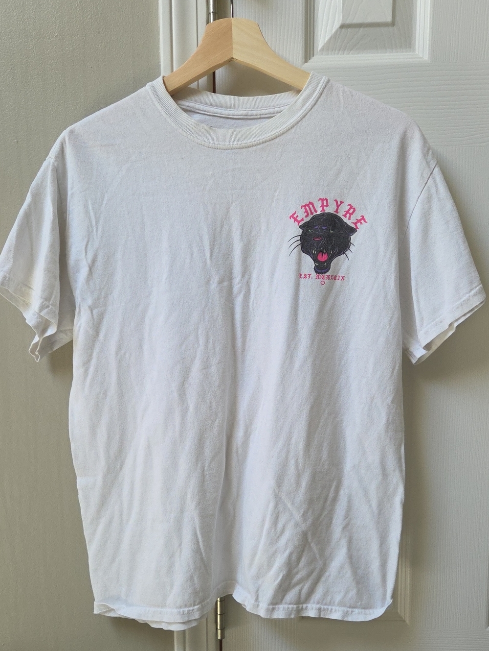 Empyre White Tee with Black Panther and Pink Logo